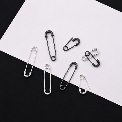 Silver black safety pin - black,