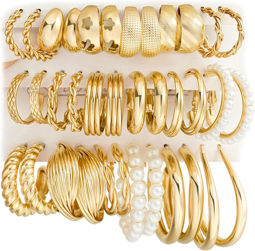 Pairs gold hoop earrings - pairs,